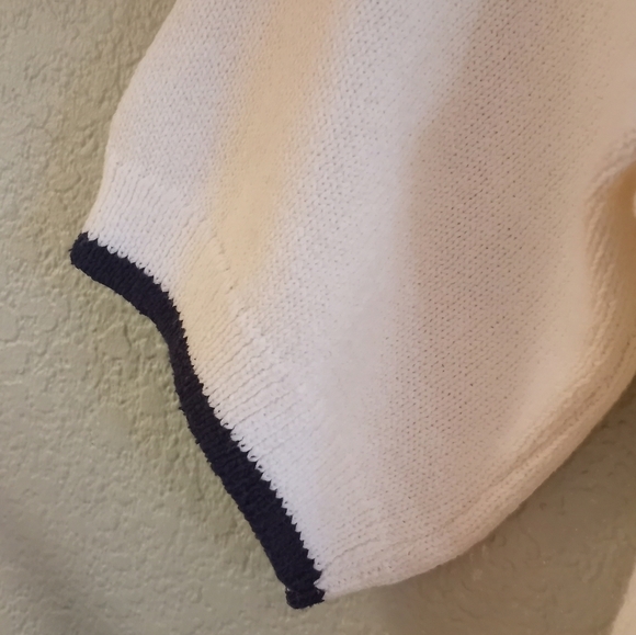 Zara Oversized Loose Fit Nautical Knit Classic White/Navy Trim Fisherman Sweater - Picture 2 of 5